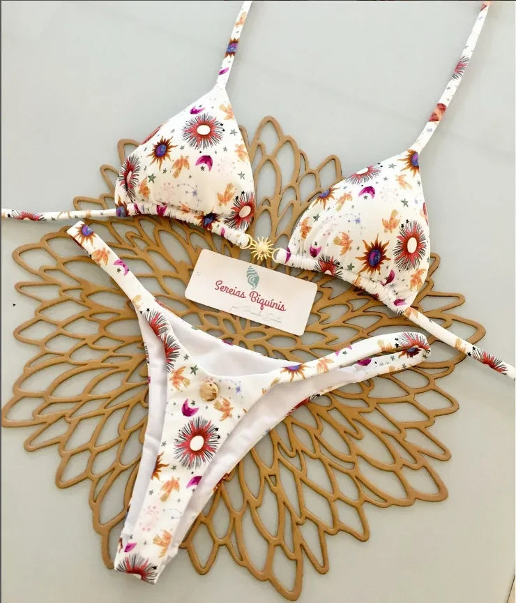Print Sexy Bikini-Set – Y2K Neckholder & Lace-Up Design